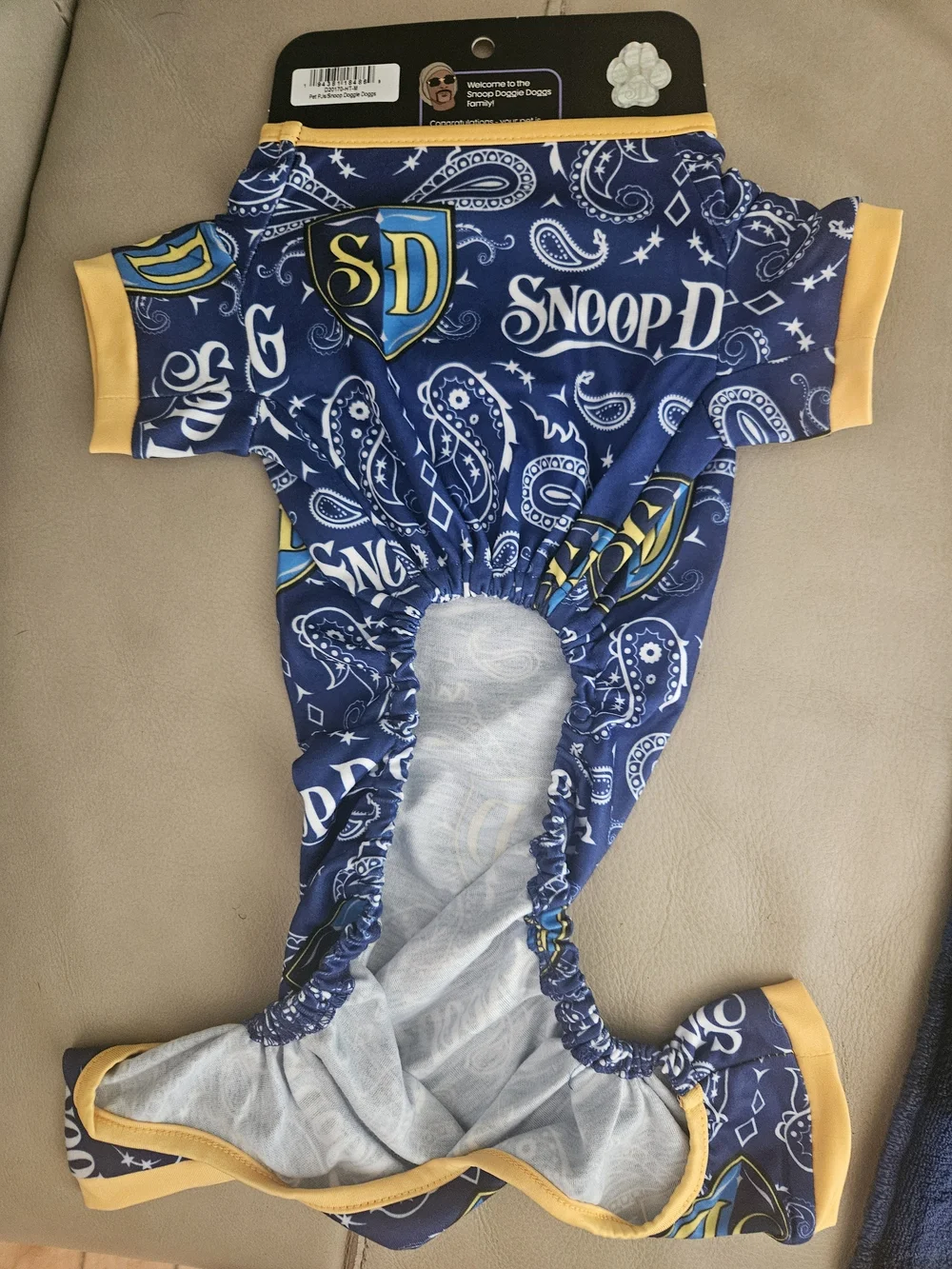 Snoop Dogg Navy Paisley Dog Pajamas with Yellow Trim